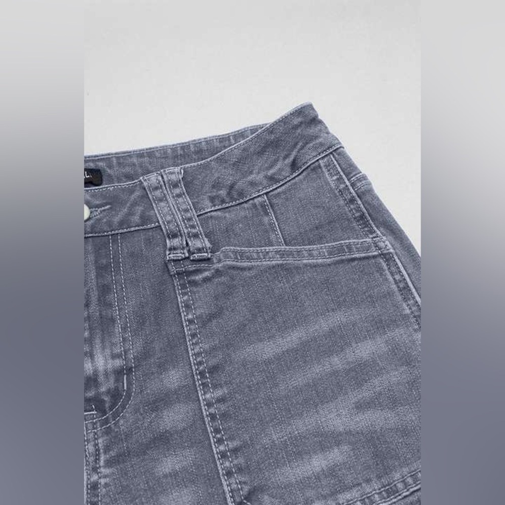 Wash Stitch Detail Raw Hem Mid Waist Wide Leg Jeans Without Belt L JK7-7 - Picture 5 of 8